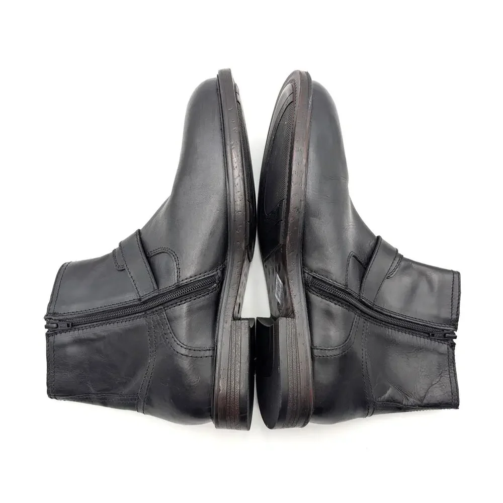 Steve Madden Lisbon Block Heel Ankle Boots Side Zip Men's Black Size US11 EU44